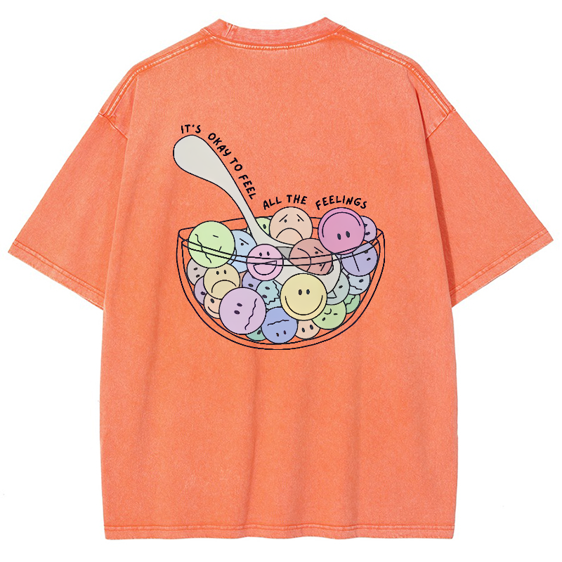 It's Okay To Feel All The Feelings Vintage Snowflake Washed T-Shirt-moweekender