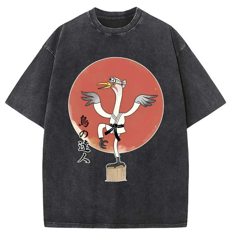 Karate Crane Japan Washed T-Shirt-moweekender