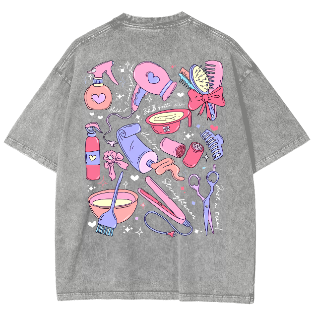 Comb Scissors Hair Dryer Unisex Fit Washed T-Shirt-moweekender
