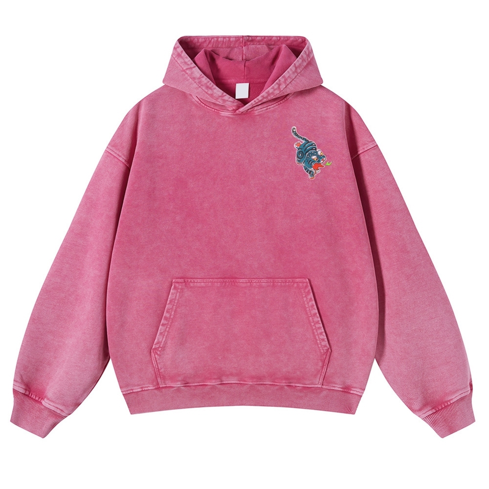 Fire Leopard Pattern Vintage Washed Hoodie-moweekender