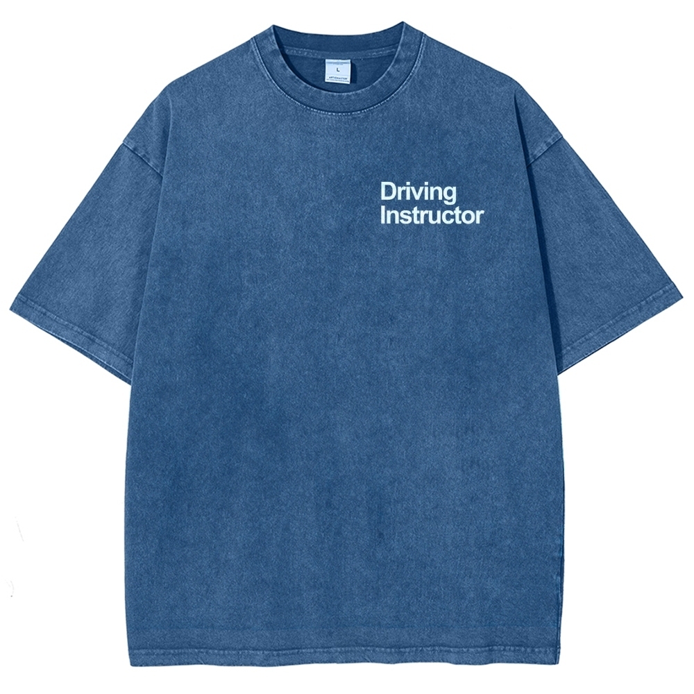 Driving Instructor Pattern Washed Vintage Short Sleeves T-Shirt-moweekender