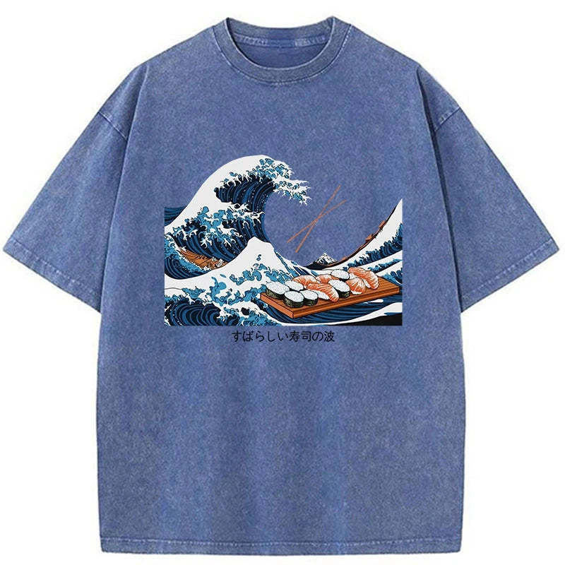 Amazing Sushi Waves Washed Vintage T-Shirt-moweekender