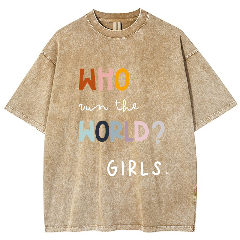 Who Run The World Girls Vintage Snowflake Washed T-Shirt-moweekender