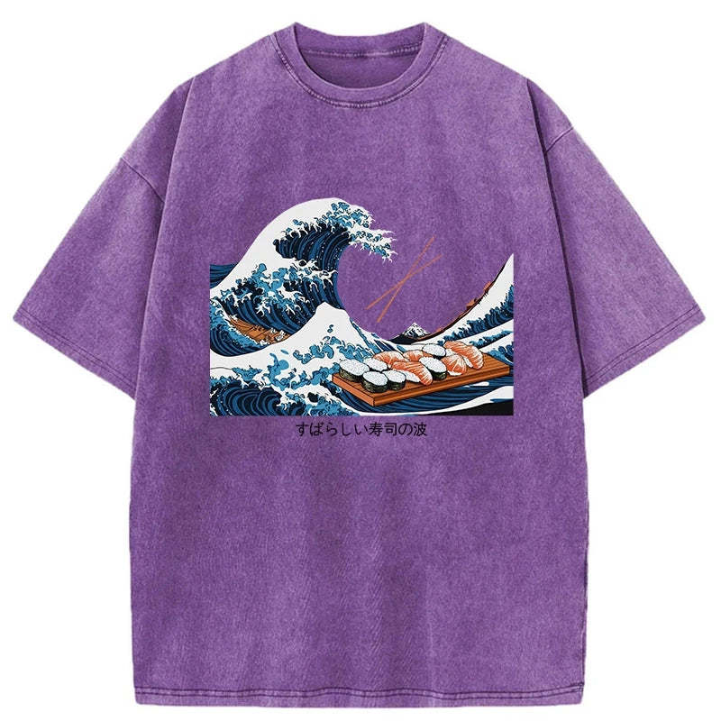Amazing Sushi Waves Washed Vintage T-Shirt-moweekender