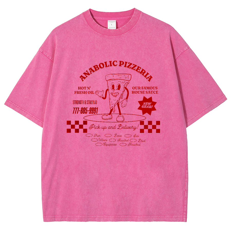 Anabolic Pizza Unisex Washed Oversized T-Shirt-moweekender