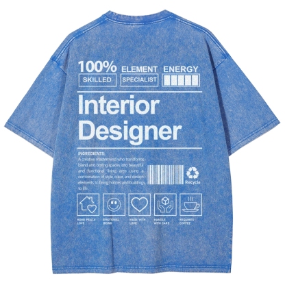 Interior Designer Pattern Washed Vintage Short Sleeves T-Shirt-moweekender