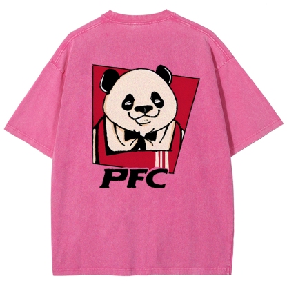 PFC Panda Printed Washed Vintage Short Sleeves T-Shirt-moweekender