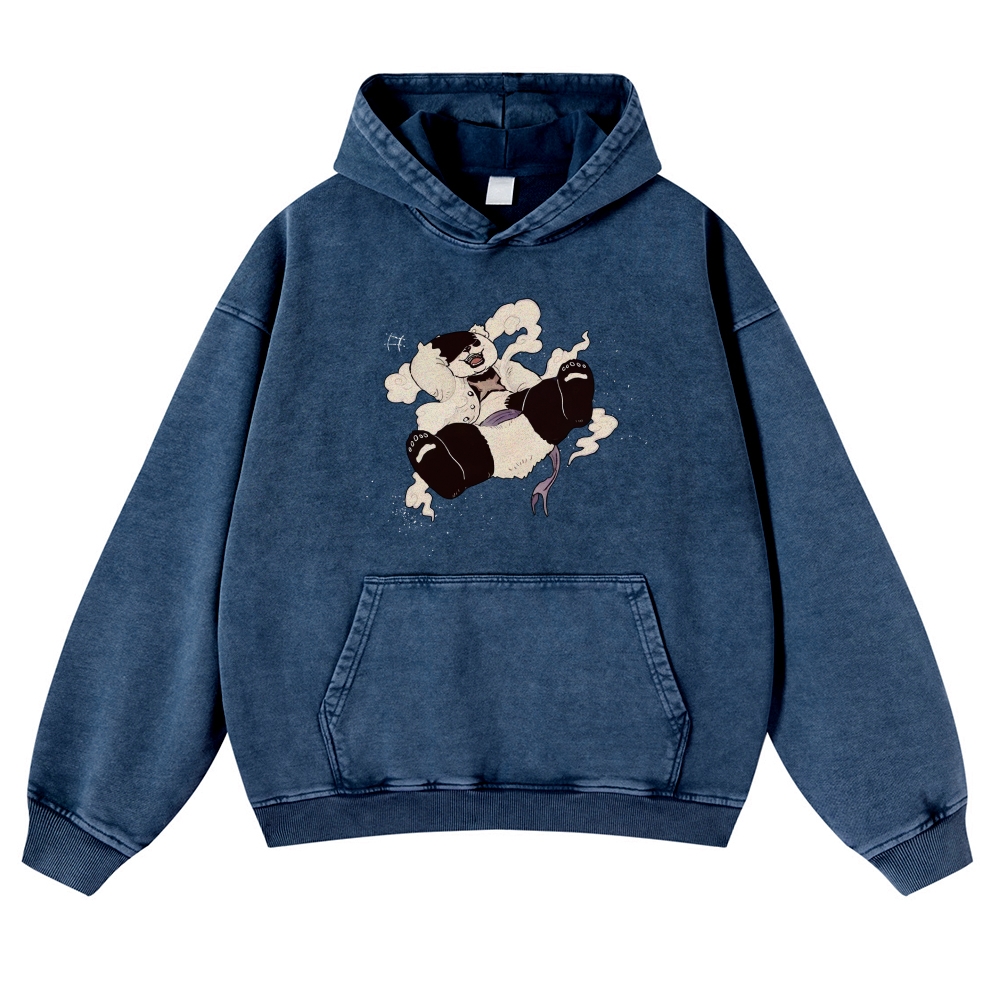 Casual Panda Pattern Vintage Washed Hoodie-moweekender