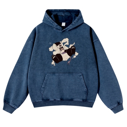 Casual Panda Pattern Vintage Washed Hoodie-moweekender
