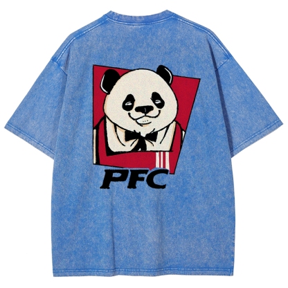 PFC Panda Printed Washed Vintage Short Sleeves T-Shirt-moweekender