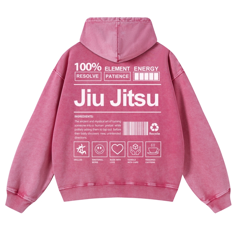 Jiu Jitsu Printed Vintage Washed Hoodie-moweekender