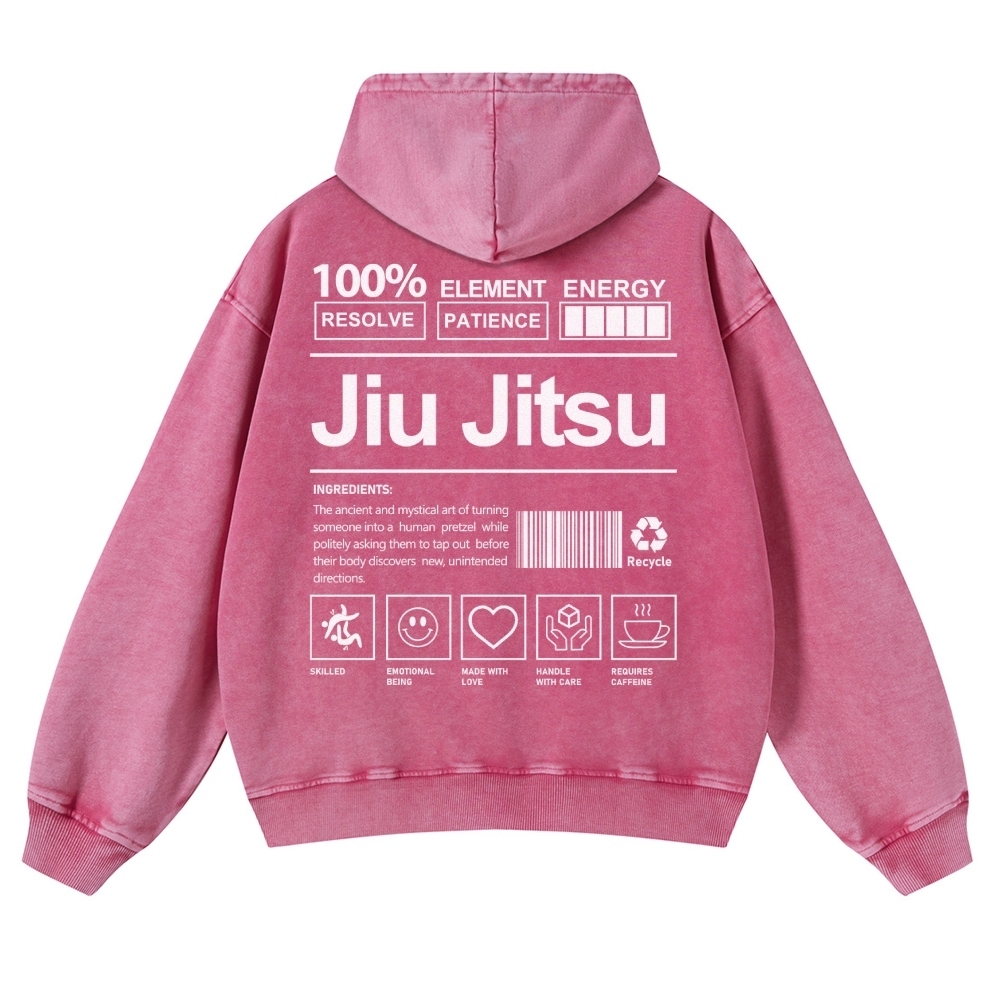 Jiu Jitsu Printed Vintage Washed Hoodie-moweekender