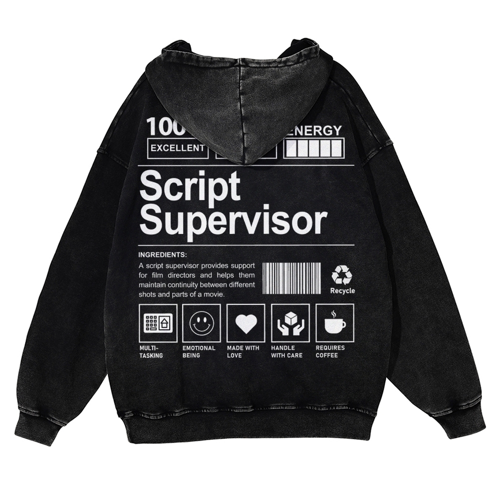 Script Supervisor Printed Vintage Washed Hoodie-moweekender