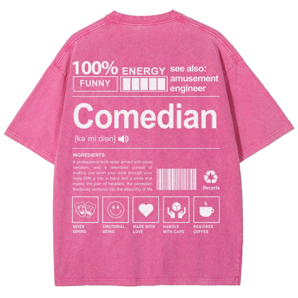 Comedian Pattern Washed Vintage Short Sleeves T-Shirt-moweekender