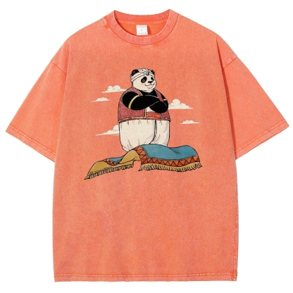 Arab Panda Pattern Washed Vintage Short Sleeves T-Shirt-moweekender