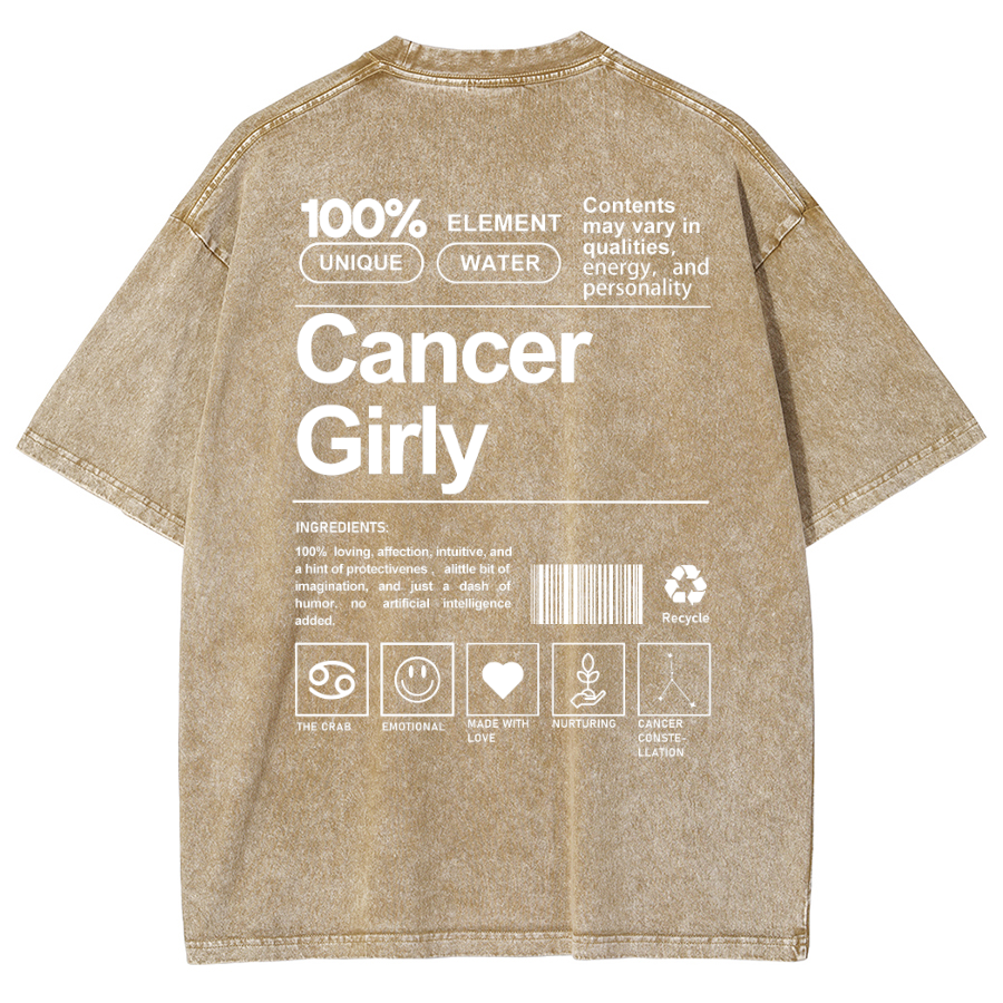 Cancer Girly Unisex Fit Washed Oversized T-Shirt-moweekender