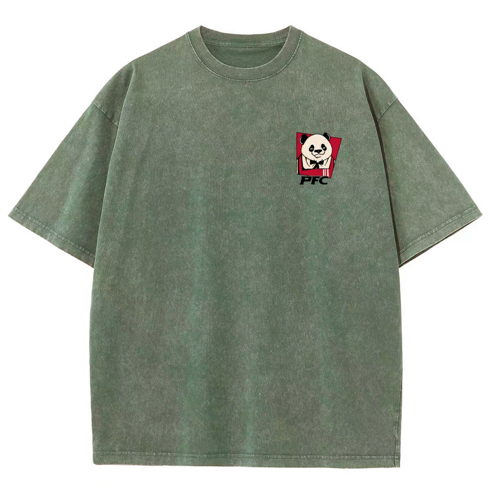 PFC Panda Printed Washed Vintage Short Sleeves T-Shirt-moweekender