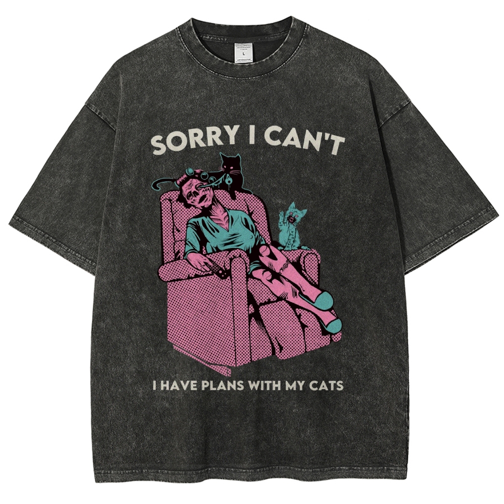 Sorry I Can't have Plans With My Cats Vintage Snowflake Washed T-Shirt-moweekender