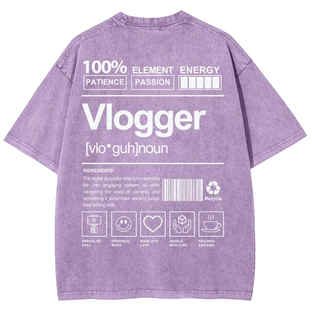 Vlogger Pattern Washed Vintage Short Sleeves T-Shirt-moweekender