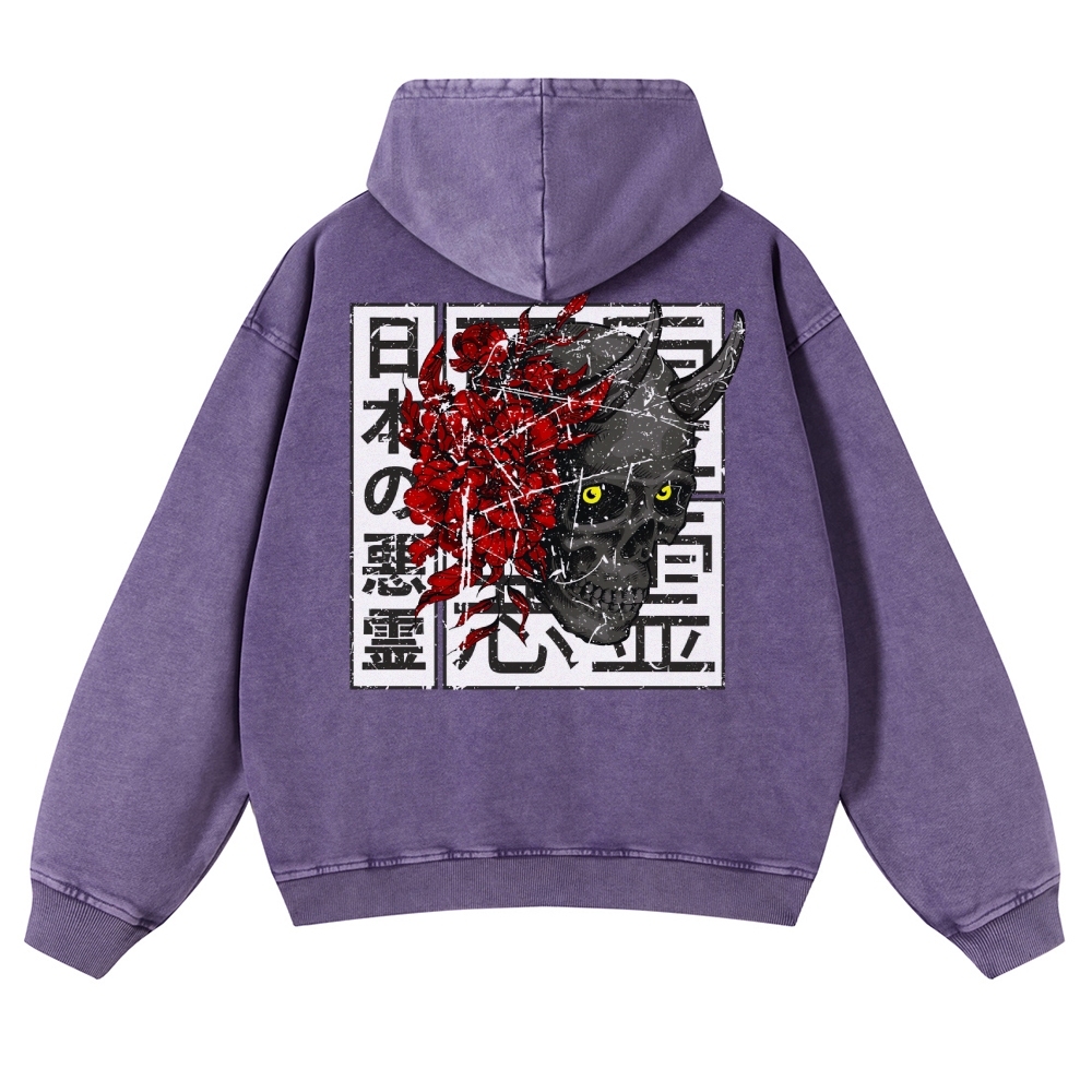 Japanese Ancient Devil Casual Vintage Washed Hoodie-moweekender