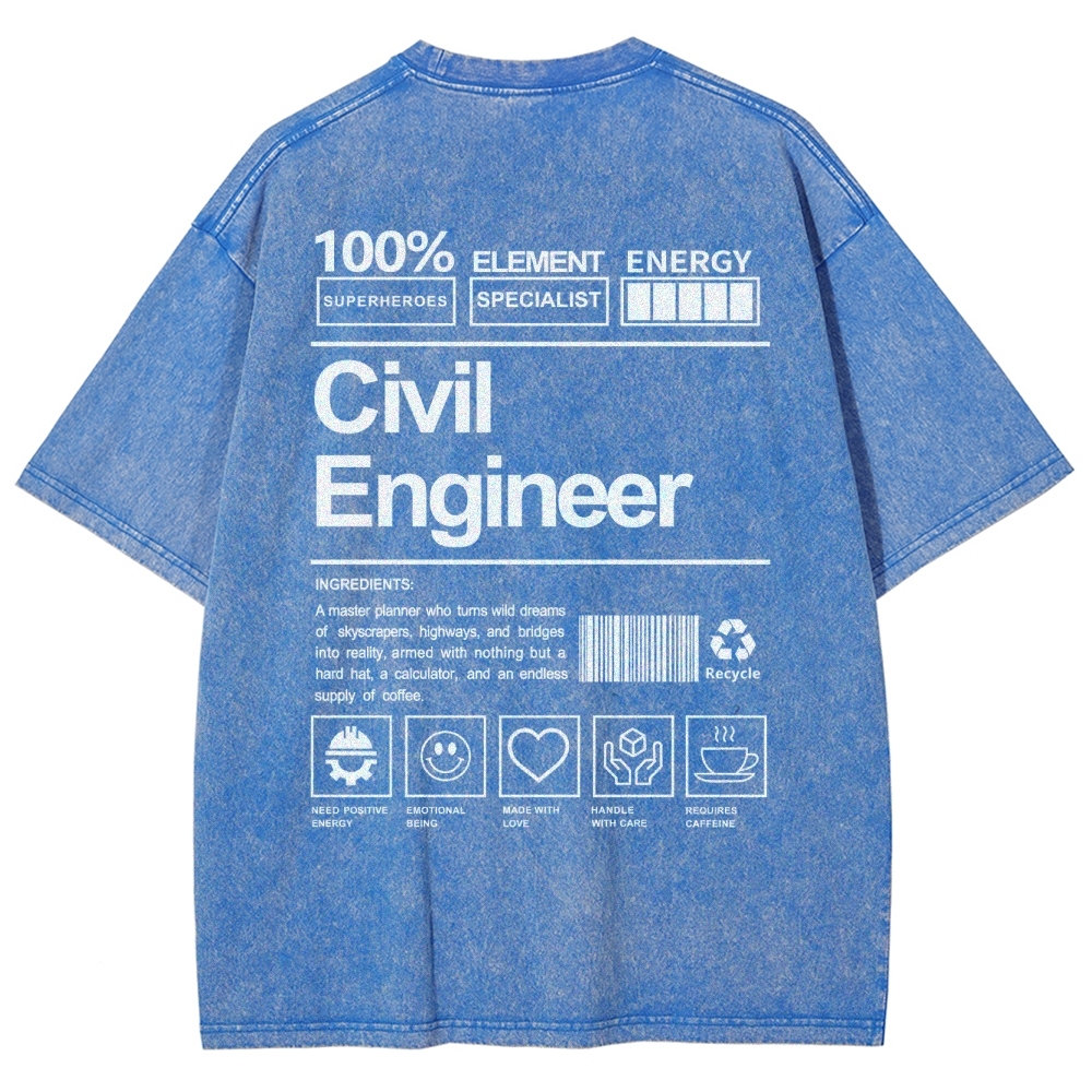 Civil Engineer Washed Vintage Short Sleeves T-Shirt-moweekender