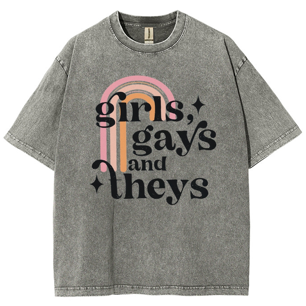 Girls Gays And Theys Vintage Snowflake Washed T-Shirt-moweekender