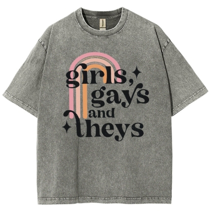 Girls Gays And Theys Vintage Snowflake Washed T-Shirt-moweekender