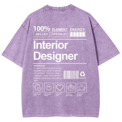 Interior Designer Pattern Washed Vintage Short Sleeves T-Shirt-moweekender