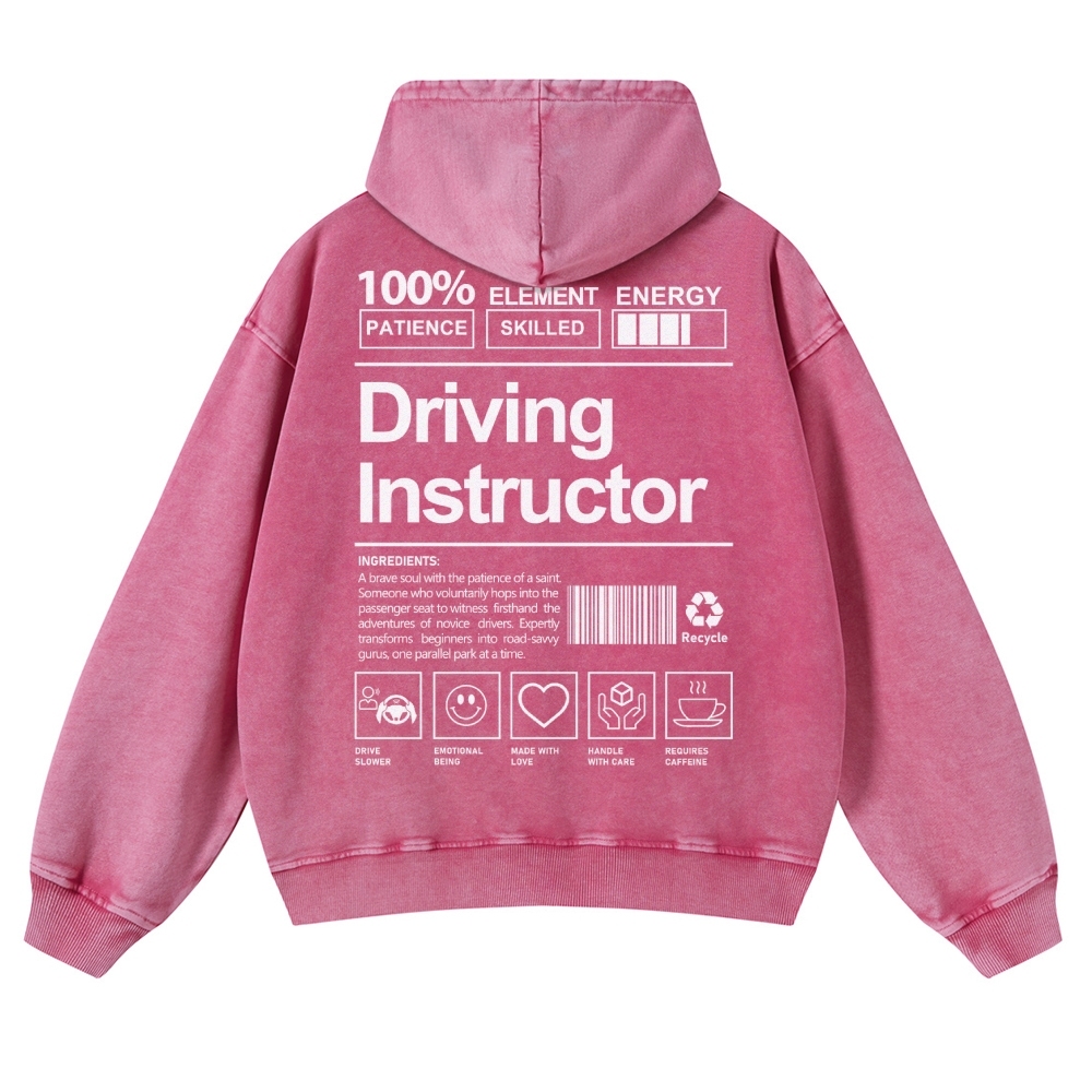Driving Instructor Printed Vintage Washed Hoodie-moweekender