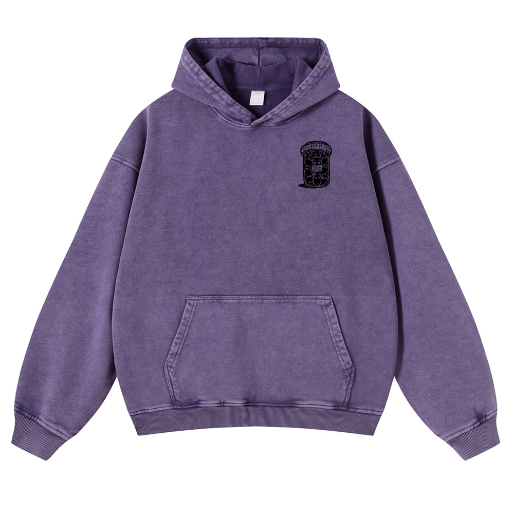 Black Cat Pills Pattern Vintage Washed Hoodie-moweekender