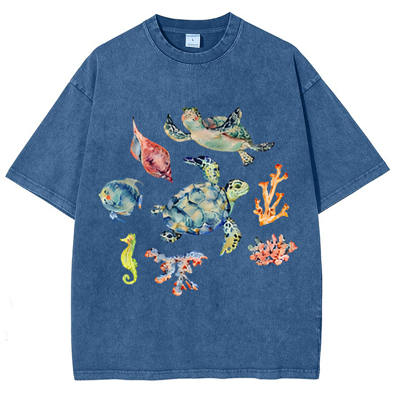 Sea Animal Vintage Snowflake Washed T-Shirt-moweekender