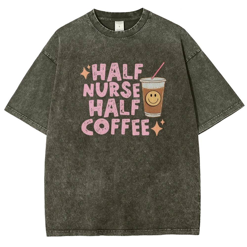Half Coffee Unisex Fit Washed T-Shirt