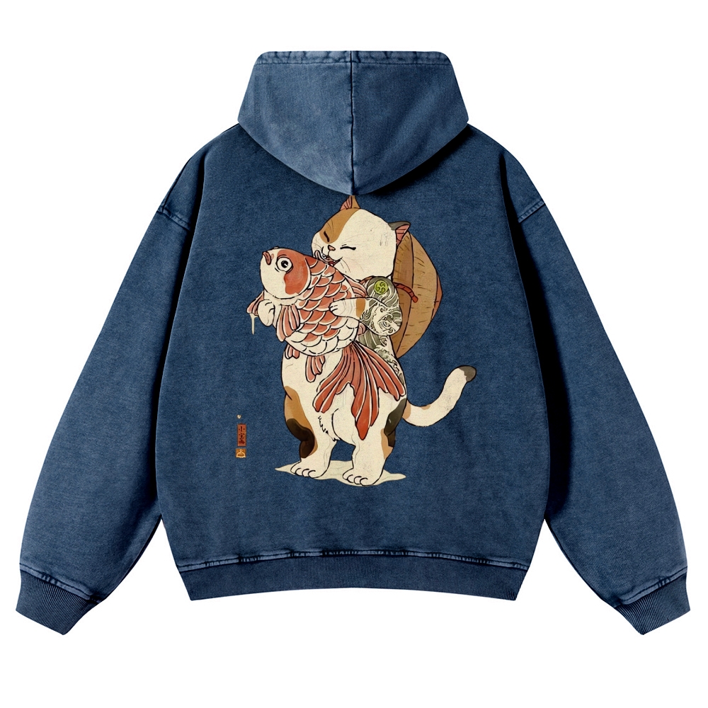 Japanese Cat Story Vintage Washed Hoodie-moweekender