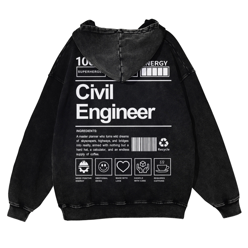 Civil Engineer Pattern Vintage Washed Hoodie-moweekender