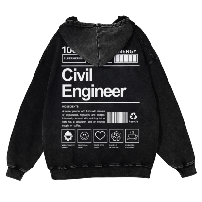 Civil Engineer Pattern Vintage Washed Hoodie-moweekender