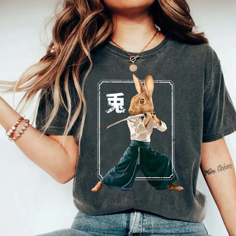Rabbit Ninja Washed Vintage T-Shirt-moweekender