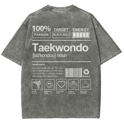 Taekwondo Pattern Washed Vintage Short Sleeves T-Shirt-moweekender