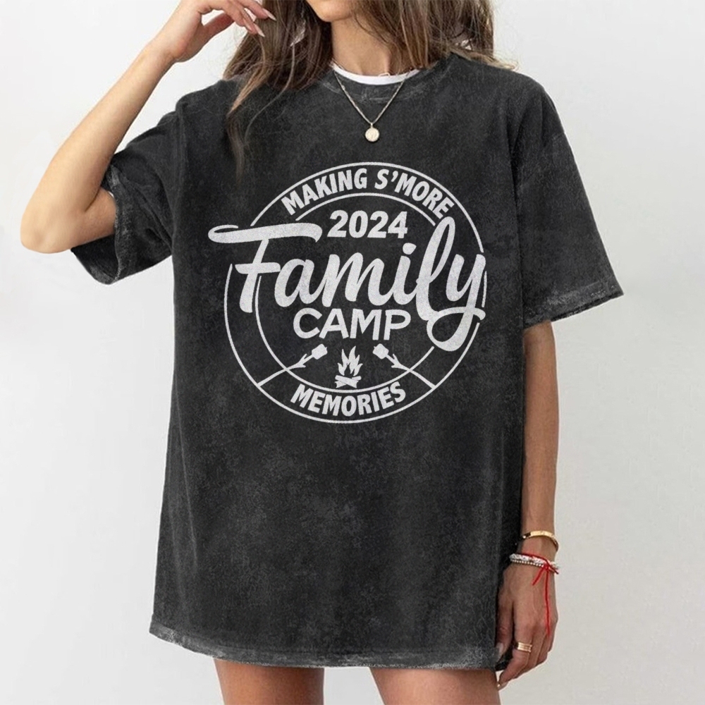Family Camp Vintage Snowflake Washed T-Shirt-moweekender