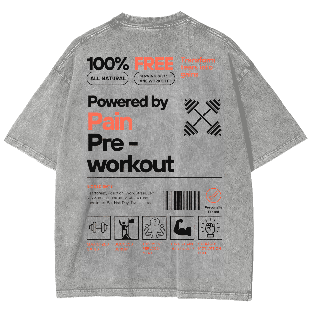 Powered by PainPre-workout Unisex Printed Retro Washed Short Sleeved T-Shirt-moweekender