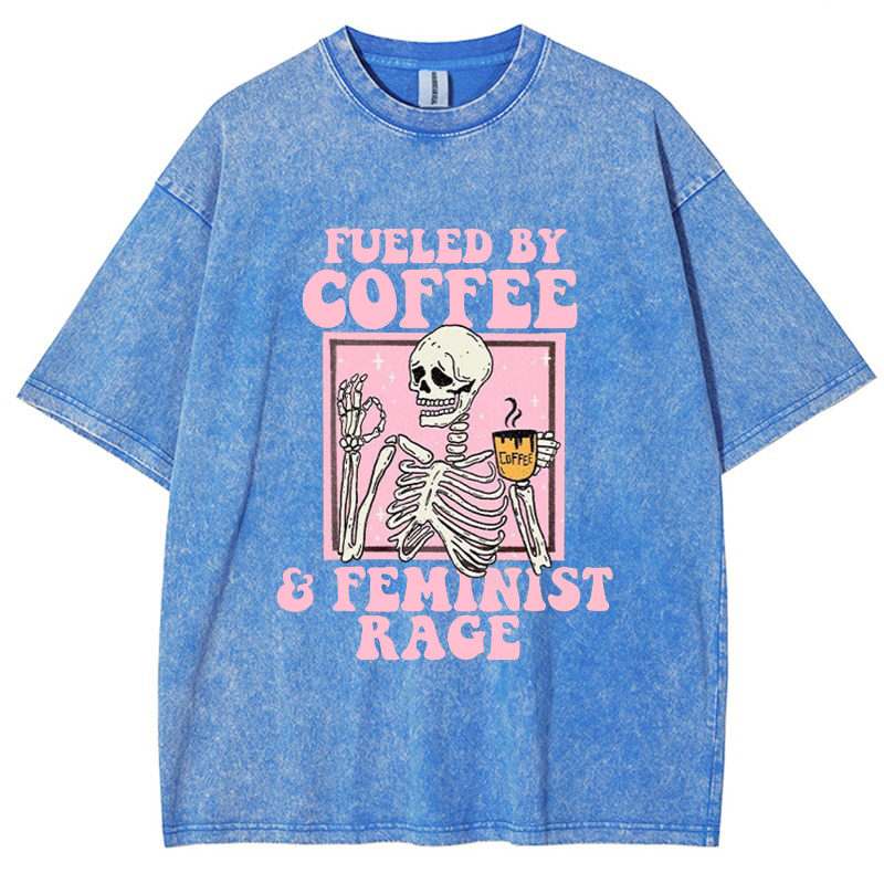 Fueled By Coffee And Feminist Rage Vintage Snowflake Washed T-Shirt-moweekender