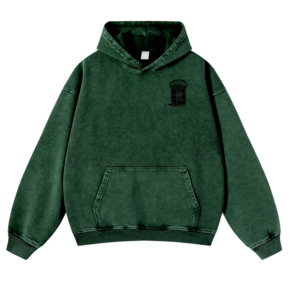 Black Cat Pills Pattern Vintage Washed Hoodie-moweekender