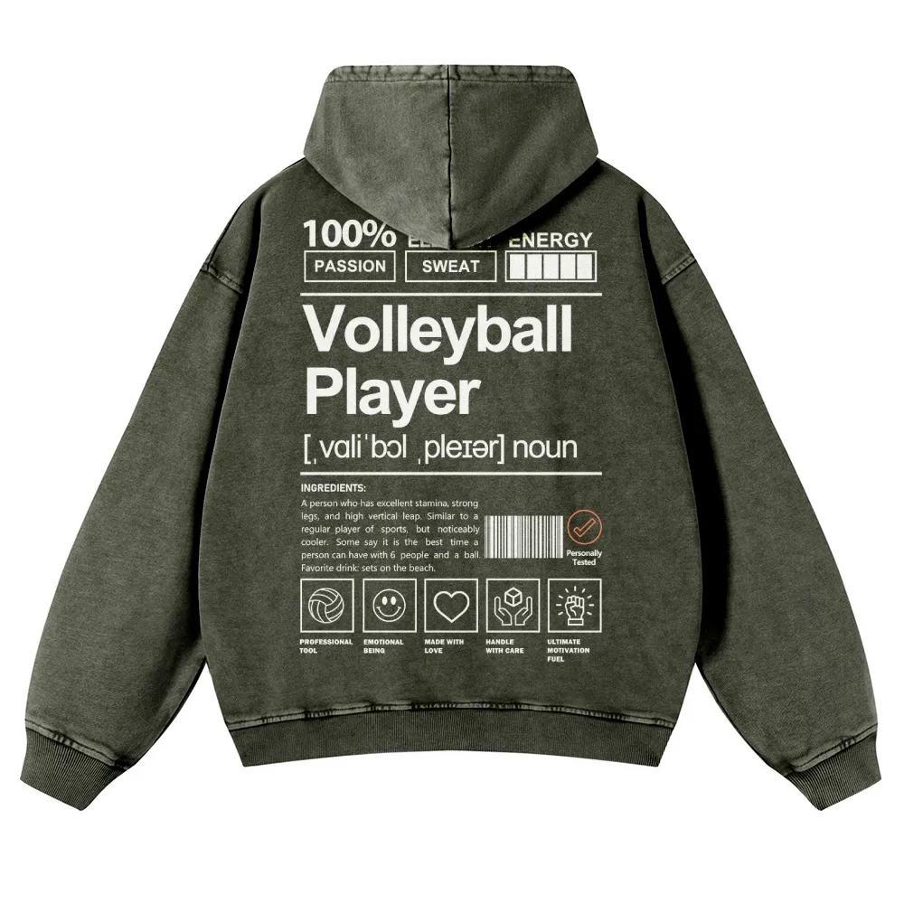 Vollyball Player Printed Vintage Washed Hoodie-moweekender