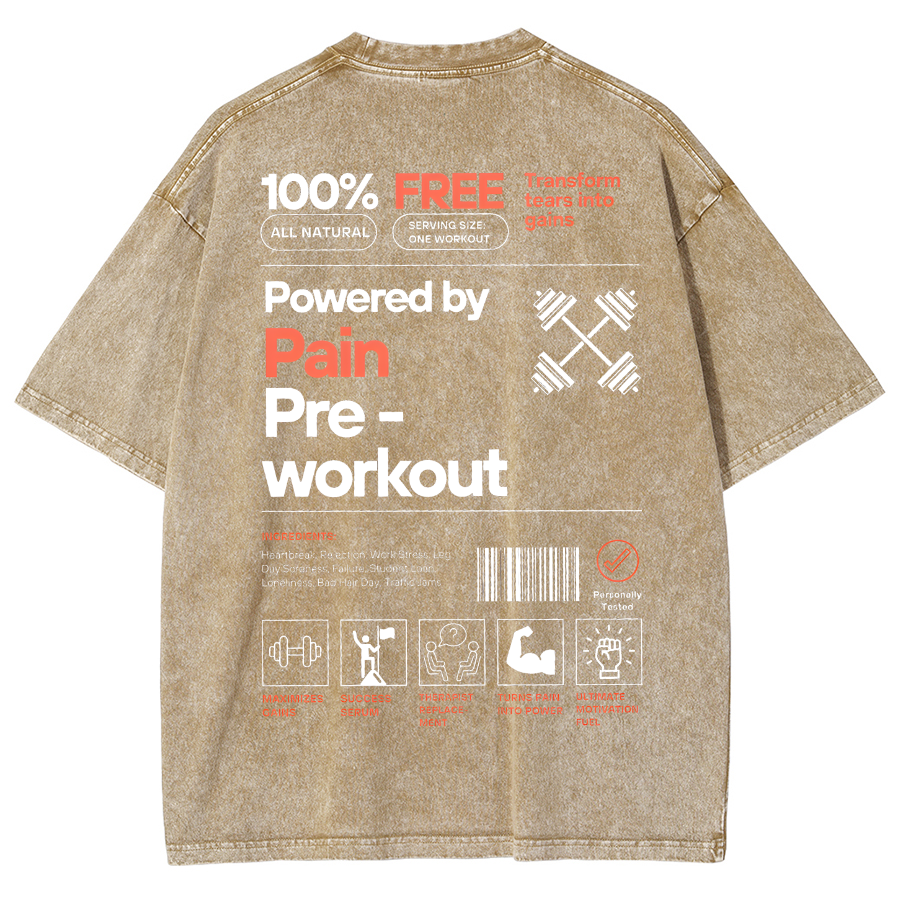 Powered by PainPre-workout Unisex Printed Retro Washed Short Sleeved T-Shirt-moweekender