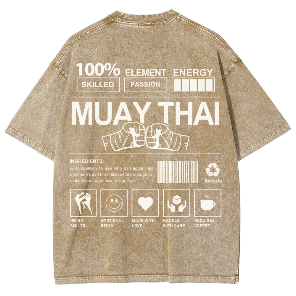 Muay Thai Pattern Washed Vintage Short Sleeves T-Shirt-moweekender