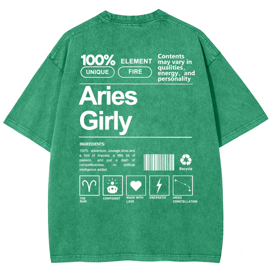 Aries Girly Unisex Fit Washed Oversized T-Shirt-moweekender