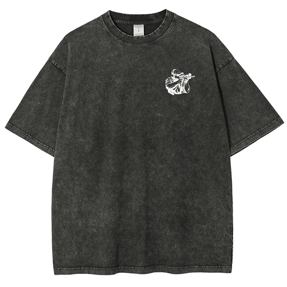 Shooting Instructor Pattern Washed Vintage Short Sleeves T-Shirt-moweekender