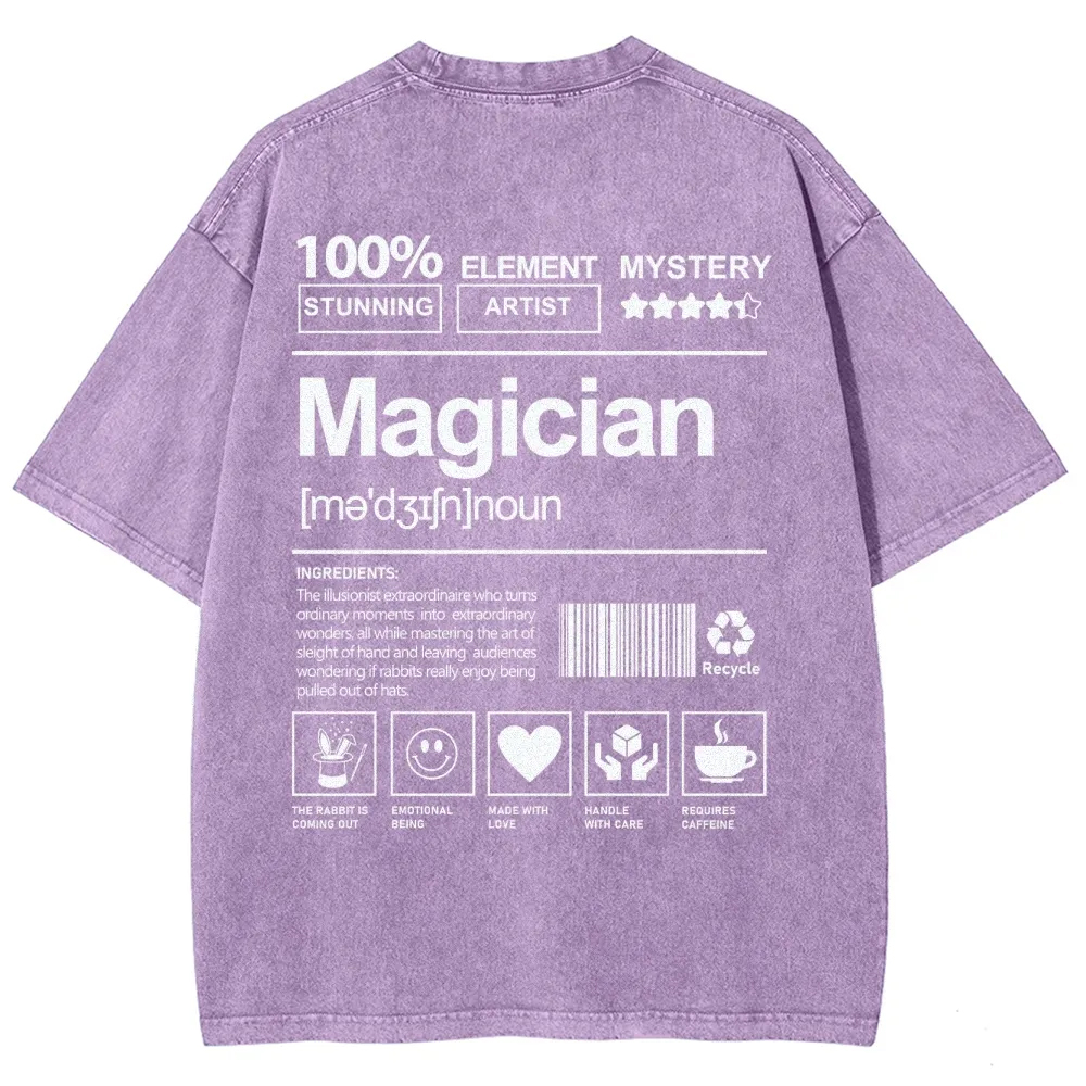 Magician Pattern Washed Vintage Short Sleeves T-Shirt-moweekender