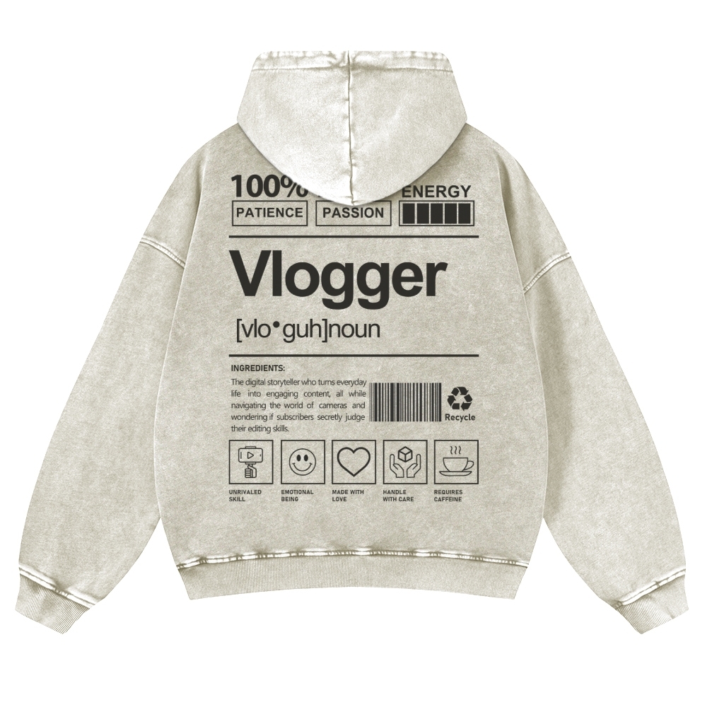 Vlogger Printed Vintage Washed Hoodie-moweekender