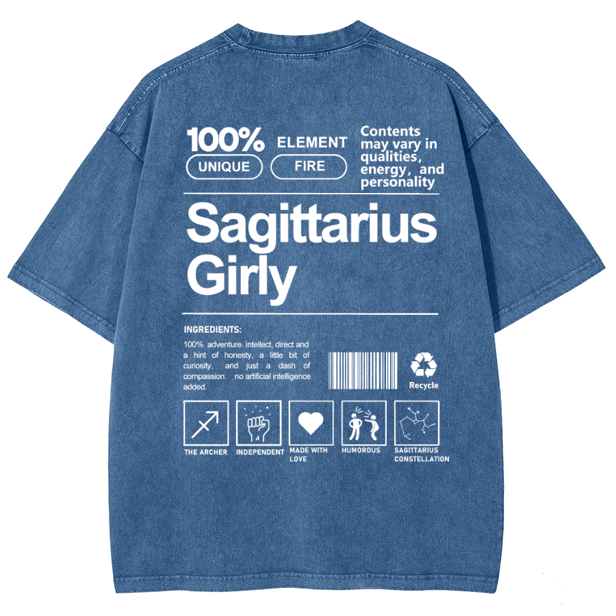 Sagittarius Girly Unisex Fit Washed Oversized T-Shirt-moweekender