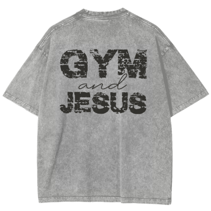Gym And Jesus Unisex Fit Washed Oversized T-Shirt-moweekender